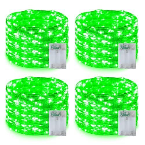QITONG 4 Pack Fairy Lights Battery Operated Each 16 ft 50 LED Green Mini String Lights Sliver Wire Christmas Twinkle Lights Indoor
