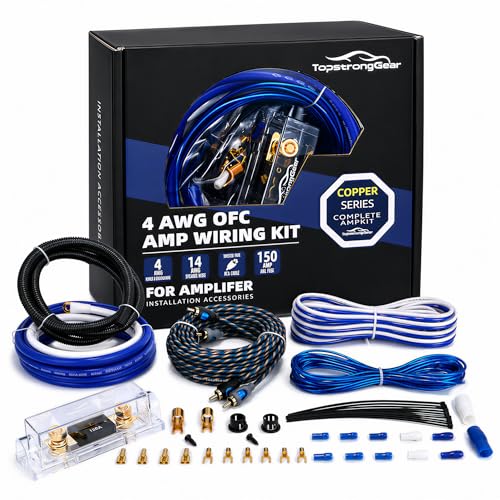 TOPSTRONGGEAR 4 Gauge OFC Amp Kit Car Audio Amplifier Wiring Install Kit with RCA Cables 150A Fuse 17FT Power Cable 4 OFC Complete Subwoofer Installation Kit for Car Truck Marine Stereo Systems