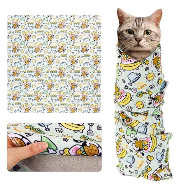Cat Wrap for Cutting Nails and Grooming,Cat Restraint Wrap for Nail Clipping,Self-Adhesive Fabric Cat Swaddle Burrito Wrap for Nail Trimming (Cow Style)-8G8mhXO6
