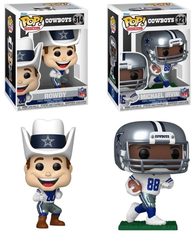 Funko Pop! NFL Dallas Cowboys Collectible Figures Rowdy Mascot and Michael Irvin Player 2-Piece Vinyl Set