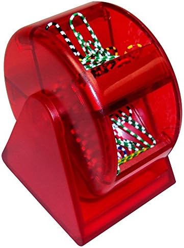 Closeoutservices Fun Ferris Wheel Paper Clip Dispenser - Plastic Holder with 5 Colorful Compartments and Zebra Paper Clips - Affordable and Unique Office Supply (Red)