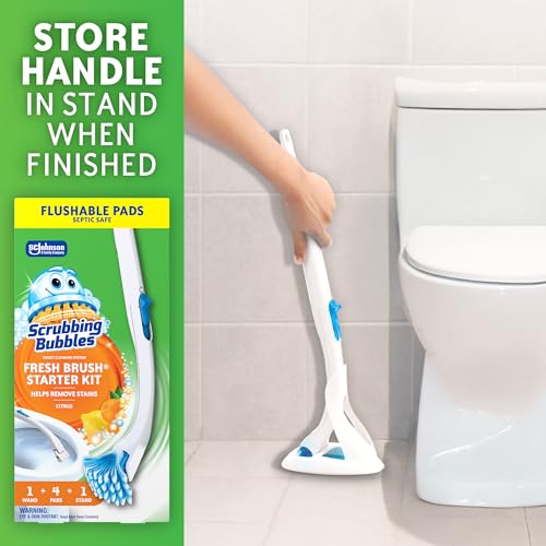 Image of Scrubbing Bubbles Fresh Brush Toilet Bowl Cleaner Kit with Flushable Pads