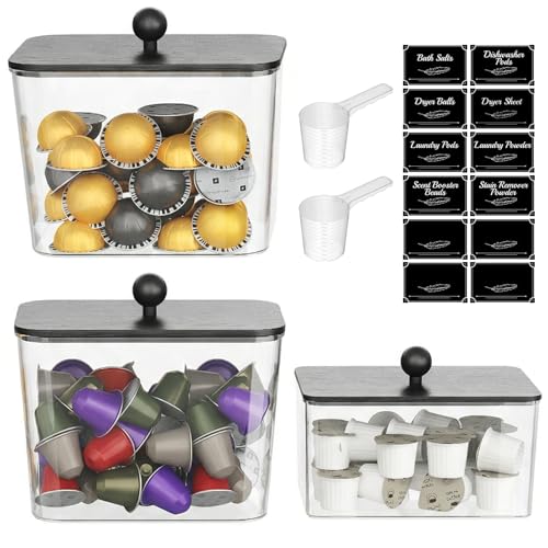Image of Lifewit Laundry Pods Container with Lid, 0.53+0.7gal, Black, 3 Pcs