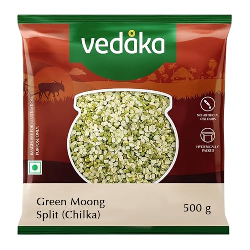 Image of Amazon Brand - Vedaka Popular Unpolished Green Moong Split (Chilka), 500 g|Naturally Rich in Protein |Naturally Cholesterol free