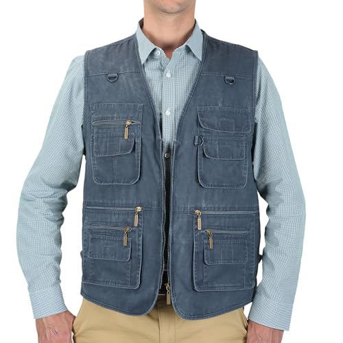 Image of Men's Stone Washed Denim Multi-pocketed Fishing Work Outerwear Vest