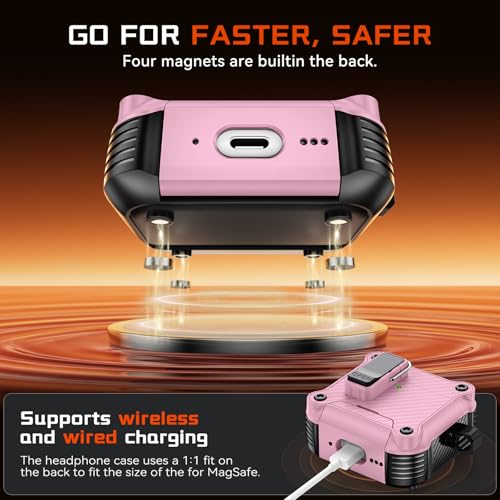 Image of Inesore for AirPods 4 Case with Secure Lock (Pink) | Phone Stand Design,Compatible with MagSafe,Automatic Snap Switch Secure Cover Carbon Fiber Texture with Cleaner Kit