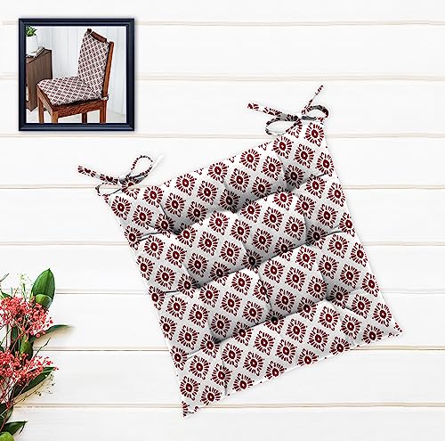 Image of Cotton Shell with Mixed Fiber Filled Printed Chair Cushion - Red Print (Pack of 1)
