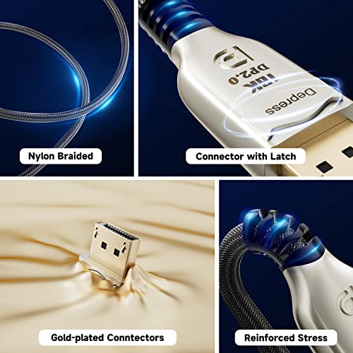 BolAAzuL 8K DisplayPort 2.0 Cable 10ft, 16K DP Cable 2.0 (16K@60Hz 8K@120Hz 4K@240Hz 165Hz 144Hz GSync/FreeSync) Video/Monitor Cable Braided Displayport to Display Port with Metal Shell for Gaming TV by BolAAzuL - Image 6