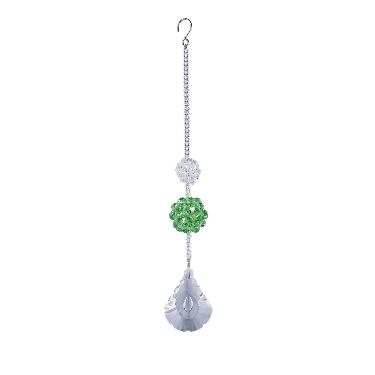 LONGSHENG - SINCE 2001 - Chandelier Suncatchers Double Crystal Beads Braided Ball Chakra Fan-Shaped Pendant 1 Pc for Home,Office,Garden Decoration,Car,Plant,Window Decor