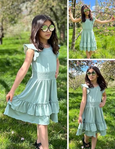 Arshiner Girls Dresses Flutter Sleeve A-Line Sundress Casual Summer Tiered Swing Midi Pocket Dress3