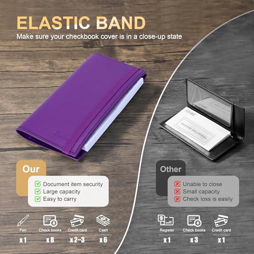 Image of CASMONAL Checkbook Covers for Personal Checkbook Holder RFID Premium Vegan Leather Checkbook Cover for Duplicate Checks