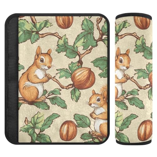 Animal Squirrel Hazelnut Unique 2 pcs car seat Pads for Straps, Stop seat Belt Cutting into Neck, seat Belt Protector for Most Cars Backpack Most Cars 10x7.7 in funda para cinturón