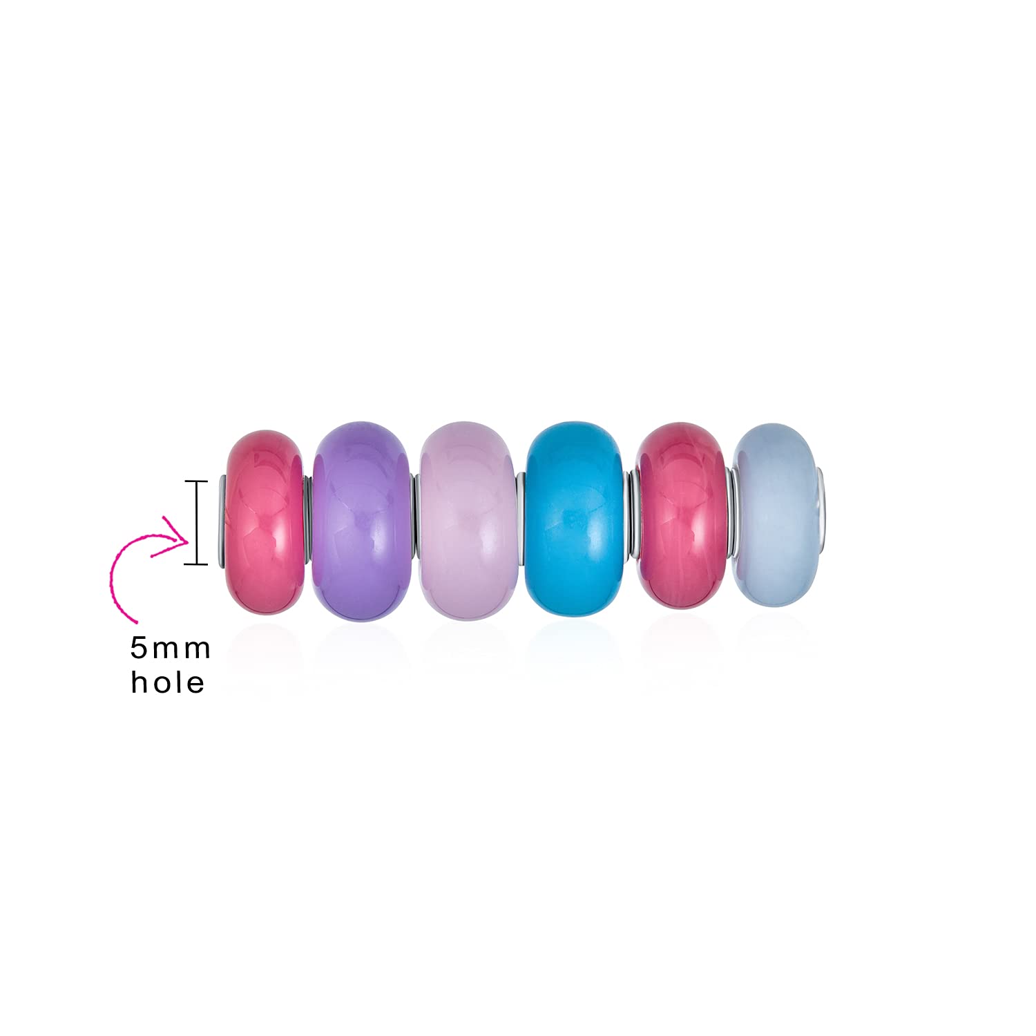 Bling Jewelry Gemischter Satz Von Bündel .925 Sterlingsilber Kern Undurchsichtig Blau Lila Rosa Lila Multi Color Murano Glas Pastell Charm Bead Spacer Fits European Armband Für Frauen Teen