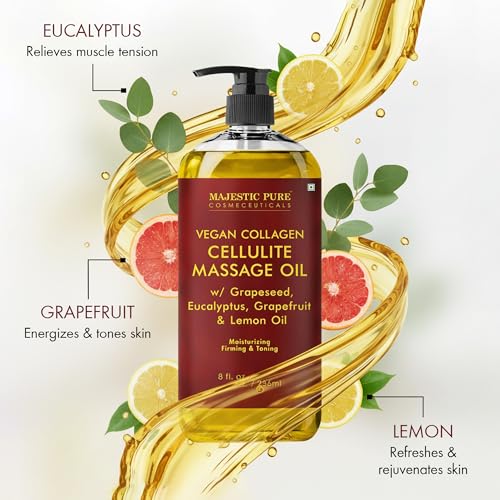 Majestic Pure Firming Body Massage Oil with Collagen – Helps Smooth The Appearance of Cellulite & Improve Skin Texture – Refreshing Aromatherapy Body Oil for Legs & Full Body – 8 Fl Oz - Image 3