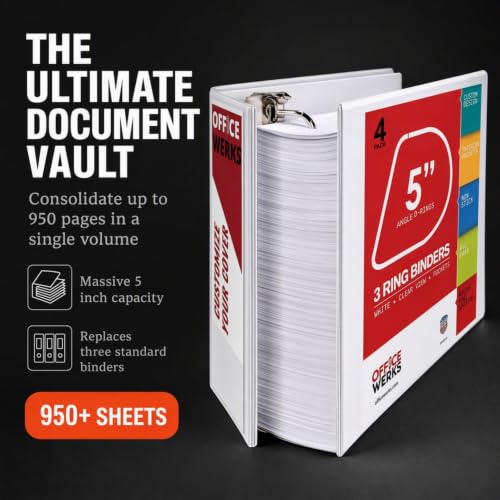 Image of 5 Inch 3 Ring Binder 2 Pack, Heavy Duty Locking D-Ring, Holds 950+ Sheets, PVC-Free, Assembled in USA, 8.5 x 11, Clear View Cover with Pockets, Customizable, Professional, White - Ring Binder Depot | Locking Rings, PVC-Free, Assembled in USA, 8.5 x 11, Clear View Cover, Pockets, Customizable, Professional Binder - RBD