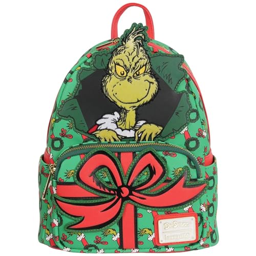 Loungefly How the Grinch Stole Christmas Mini-Backpack | Entertainment Earth Exclusive | Grinch Velvet Applique, Faux Leather, Holiday Limited Edition