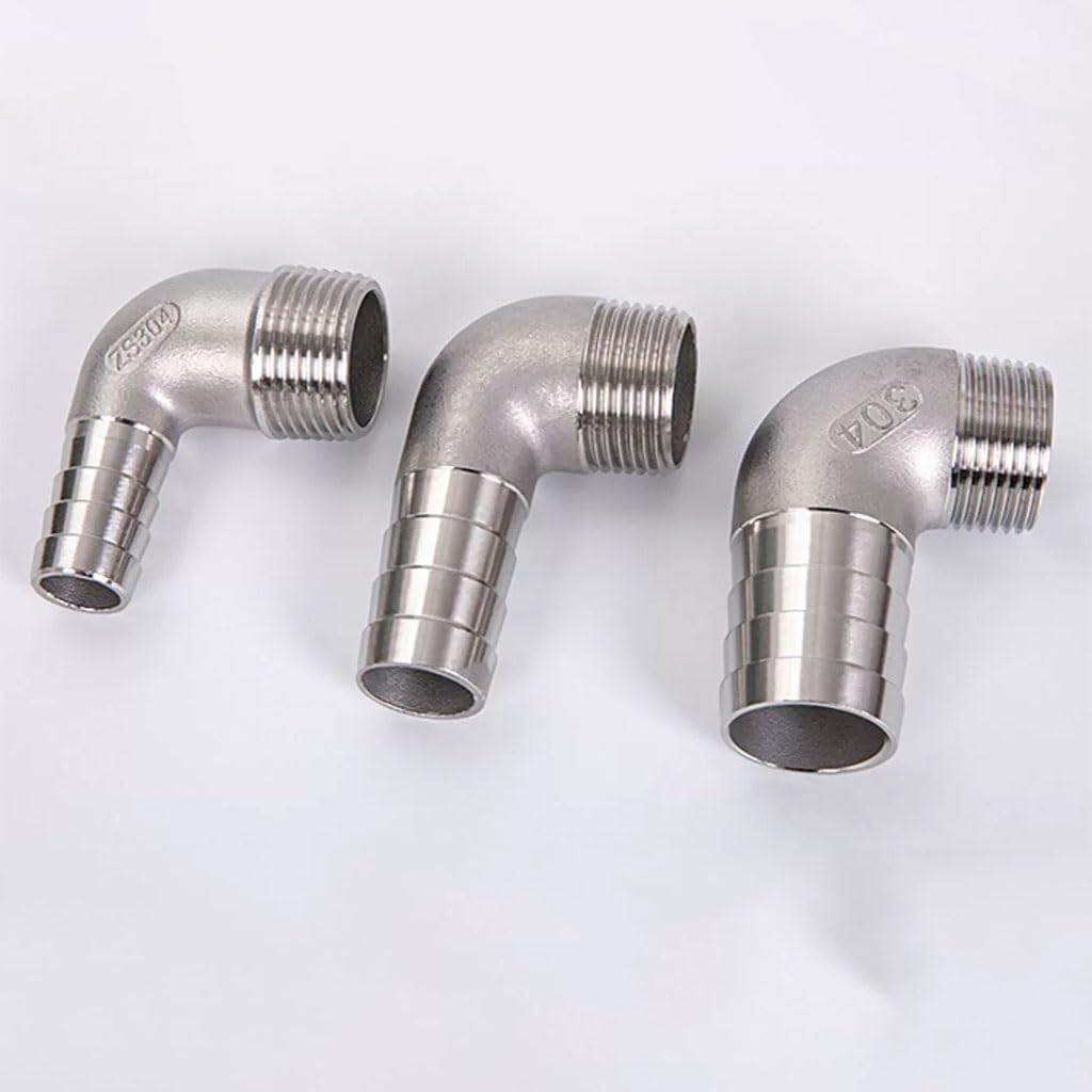 1/8" 1/4" 3/8" 1/2" 3/4" 1" 2" Male × 6mm 8 10 12 14 15-500mm Hose Barb Stainless Steel 304 Elbow, 90 Degree Elbow Pipe Fitting Connector, 1pcs(1l2 BSPT to 19mm)