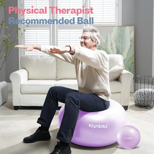Image of kisnbld Exercise Ball, Extra Thick Yoga Ball for Workout Pregnancy Stability, 4 Sizes Anti-Burst Balance Ball with Foot Pump - Heavy Duty Fitness Ball Chair for Office, Home & Gym