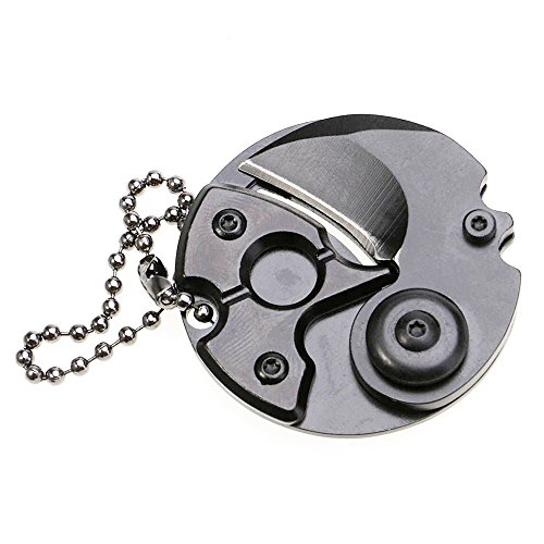 TANKING Coin Shape Folding Pocket Keychain Knife (Black)