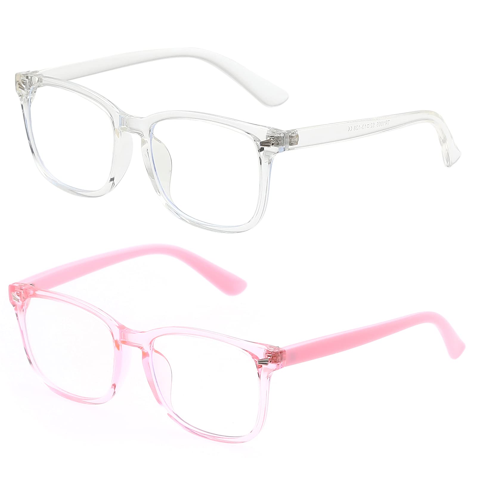 Teumire Kids Blue Light Blocking Glasses for Boys Girls Square Computer Gaming Unbreakable TR90 Eyeglasses 2 Pack(Transparent+Pink)