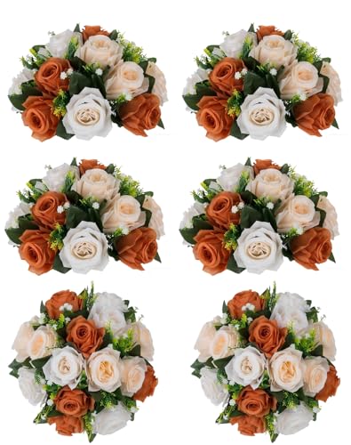 Inweder Flower Centerpieces for Wedding Tables: Terracotta Wedding Table Decorations Flower Balls Centerpieces for Engagement Cerebration Party Center Pieces 6 Packs