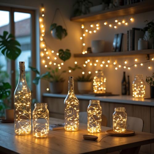 LEECOCO LED Flaschenlichterkette 2m, 20 LEDs, Flaschenkorken Lichterkette für Weihnachten, Party und Hochzeit - Dekorative Lichter für Flaschen, Gläser & Deko (10 Stück Warmweiß)
