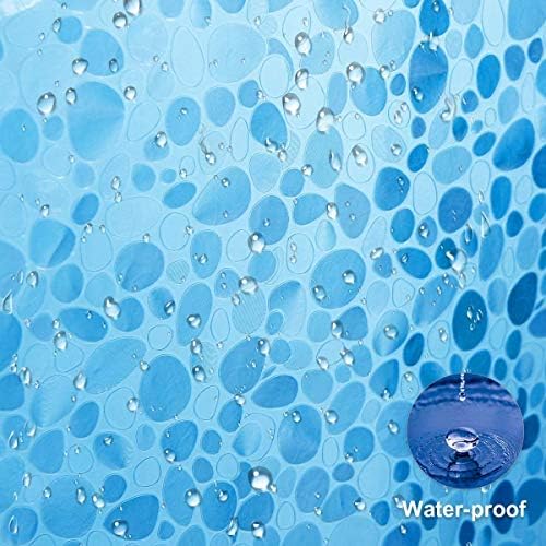 WELTRXE Shower Curtains EVA Waterproof Bathroom Curtain Liner 3D Effect Blue Pebble Heavy Duty Shower Curtain with 3 Magnets, Mould Proof Mildew Resistant Bath Curtains with 12 Hooks, 183 x 183 cm