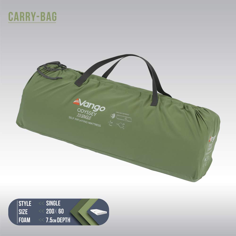 Vango Odyssey 7,5 pojedyncza samopompująca mata do spania, Epsom Green [Wyłącznie w Amazon]