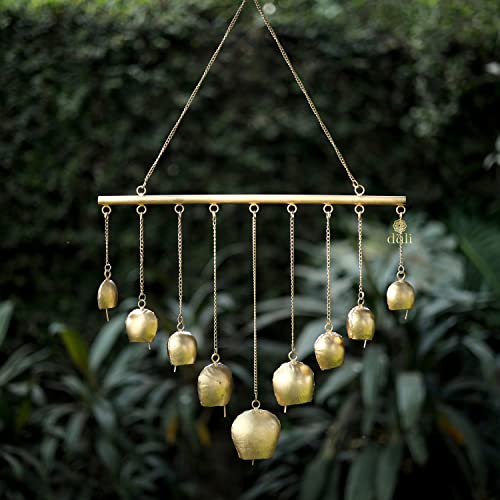 DULI Metal Windchime Wall Hanging, Feng Shui, Wall Art, Wall Decor, PositiveVibes, Rustic Wall Hangings, Wall Art,Diwali Decoration, Diwali Gifts (MetalHanging: CowbellwithRod)