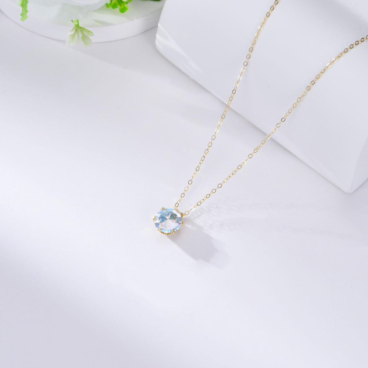 14k Gold 1CT/2CT Round Gemstone Necklace for Women,6.5MM/8MM Brilliant-Cut Created Birthstone Anniversary Birthday Mother's Day Classic Necklaces for Mom Her 16+2 inche