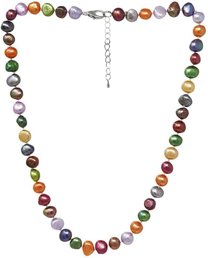 Women's Pearl Necklace - Stunning White, Pink, Grey, Green, Black, Multicolor 7-8Mm Baroque Cultured Freshwater Pearl Necklace for Women and Girls 18In Plus 2IN Extender