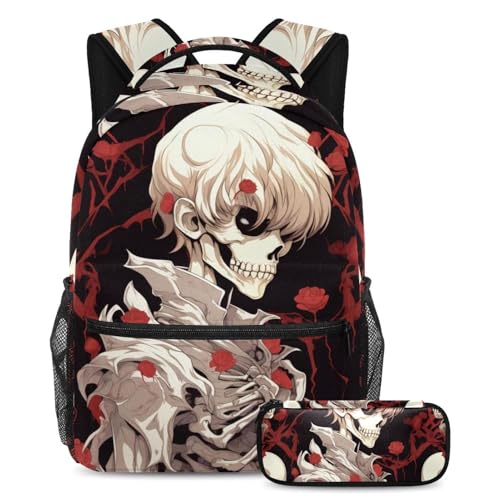 Sac à dos motif tête de mort d'horreur rouge ensemble cartable enfants ados voyage