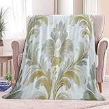 Kuscheldecke Flanelldecke 220 x 240 cm Barock-Stil Brokat Flauschig Weich Warm Tagesdecke, Weiß Plüsch Wohndecke Fleecedecke Für Kinder Erwachsene Winter Weiche Decke