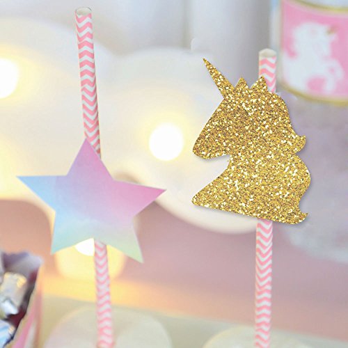 Rainbow Unicorn - Paper Straw Decor - Magical Unicorn Baby Shower Or Birthday Party Striped Decorative Straws - Set Of 24 #TOP5