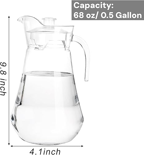 Miniatura 2 de SOUJOY Paquete de 2 jarras de plástico, jarra de agua helada transparente de 68 onzas con tapa y asa, resistente al calor, jarra de té sin BPA para