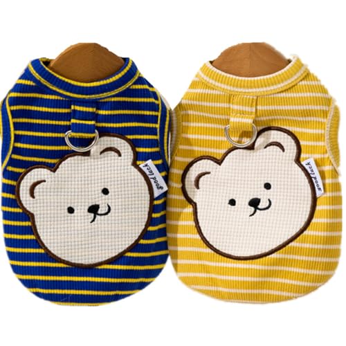 ICOUCHI 可愛い ペット犬服 タンクトップ 春夏衣装 通気性 柔らかい 小型犬 中型犬 Tシャツ 袖なし 犬猫洋服 ドッグウェア ベスト 人気 ファッション お散歩お出かけウェアに (XS,イエロー)