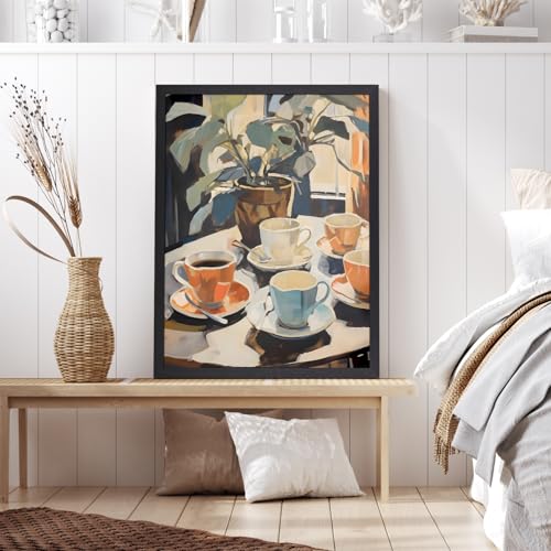 GELDSTEI 木製フレーム入りコーヒーウォールアート、ビンテージカフェ美的絵、カフェバーキャンバス絵画、レトロコーヒーポスタープリント、キッチンダイニングルーム用のモダンな素朴な壁装飾 すぐに掛けられる 30.5cmx40.6 cm [2]