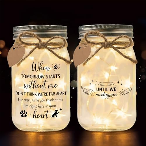Mason Jar Night Light Pet Memorial Gift, Unique Glass Lamp with T...