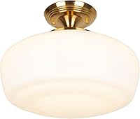 Vista 13 de Lámpara de techo estilo casa escolar semiempotrada con bombilla regulable y control remoto, lámpara de techo moderna dorada de 12" con pantalla