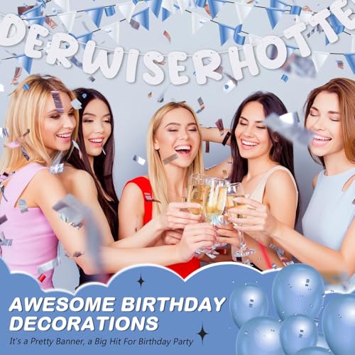 Image of Fulmoon Set of 3 Pre Strung Older Wiser Hotter Glitter Banner Funny Birthday Banner for Women 30th 40th 50th 60th 70th 80th Birthday Party Decorations Sign Gift(White)