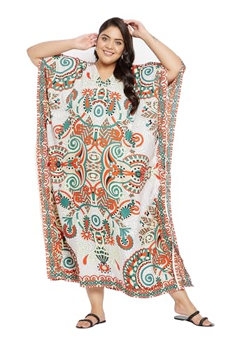 Image of Oussum Women Polyester Casual Long Plus Size Beach Caftan Cover Up Maxi Dress 1X-3X Summer Kaftan Dresses for Women