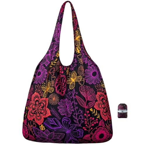 [NANOBAG] Standard (ナノバッグ スタンダード/19L) 折りたたみ おしゃれ コンパクト エコバッグ 軽量 丈夫 トート (ネオンフラワー, Neon Flower)の商品画像（Amazon）