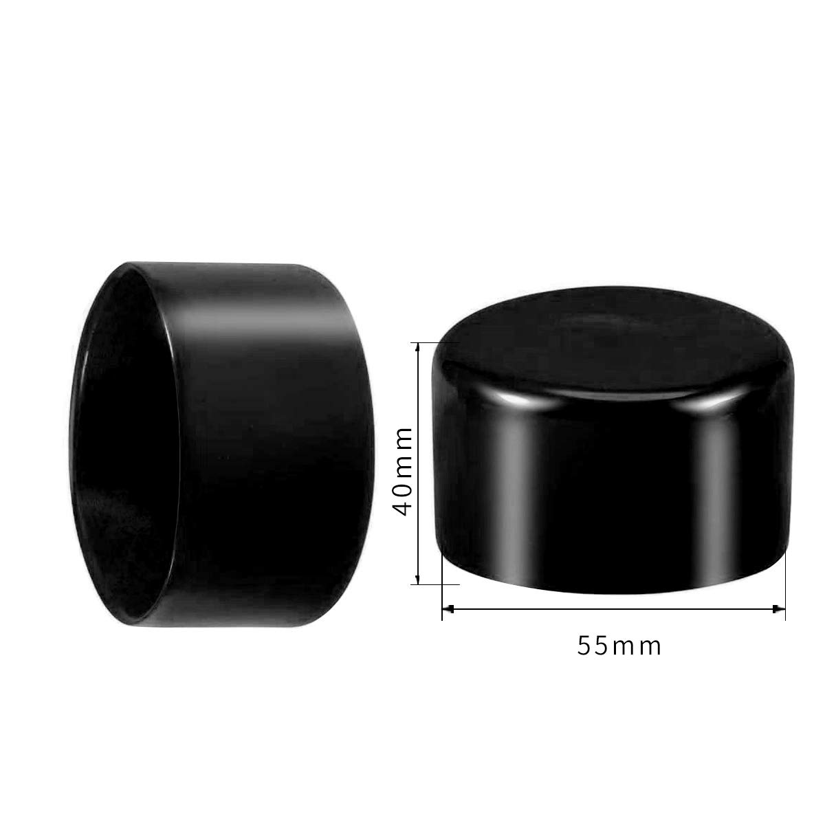 100 protectores de rosca de rosca, PVC de goma redonda, tapón de rosca de plástico, color negro, diámetro interior de 55 mm