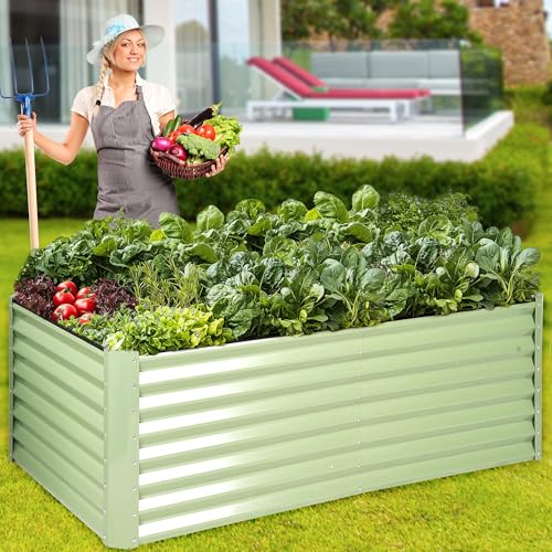 sogesfurniture 8x4x2 FT Galvanized Raised Garden Bed, Outdoor Above Ground Planter Extra Large Garden Box Kits for Vegetables, Flowers, Planting Box with Garden Signs&Glove (Avocado Green, 8x4x2 ft) by sogesfurniture - Image 8