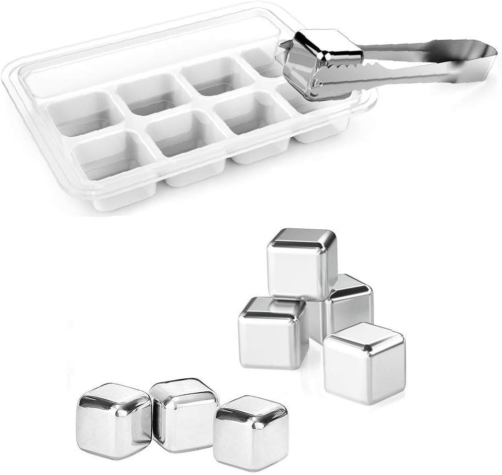 Stainless Steel Reusable Ice Cubes (Pack of 8), PTTECH Whiskey Stones + Chilling Stick Will Cool Your Drinks.Stainless Steel Ice Cubes Will Never Leak, Melt, or Leave Rock Dust in Your Drinks!