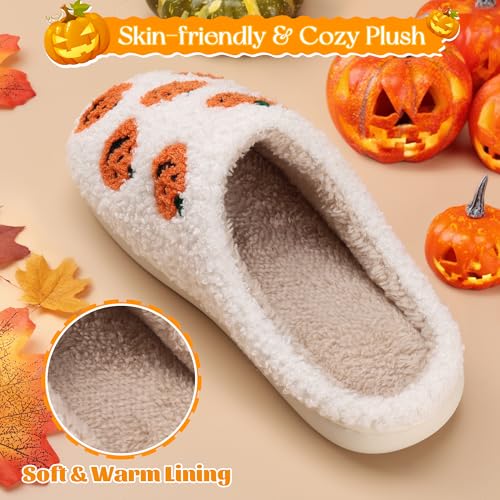 Halloween Slippers for Women Men Spooky Pumpkin Ghost Fuzzy Plush Warm Cozy Slippers Indoor Outdoor House Shoes3