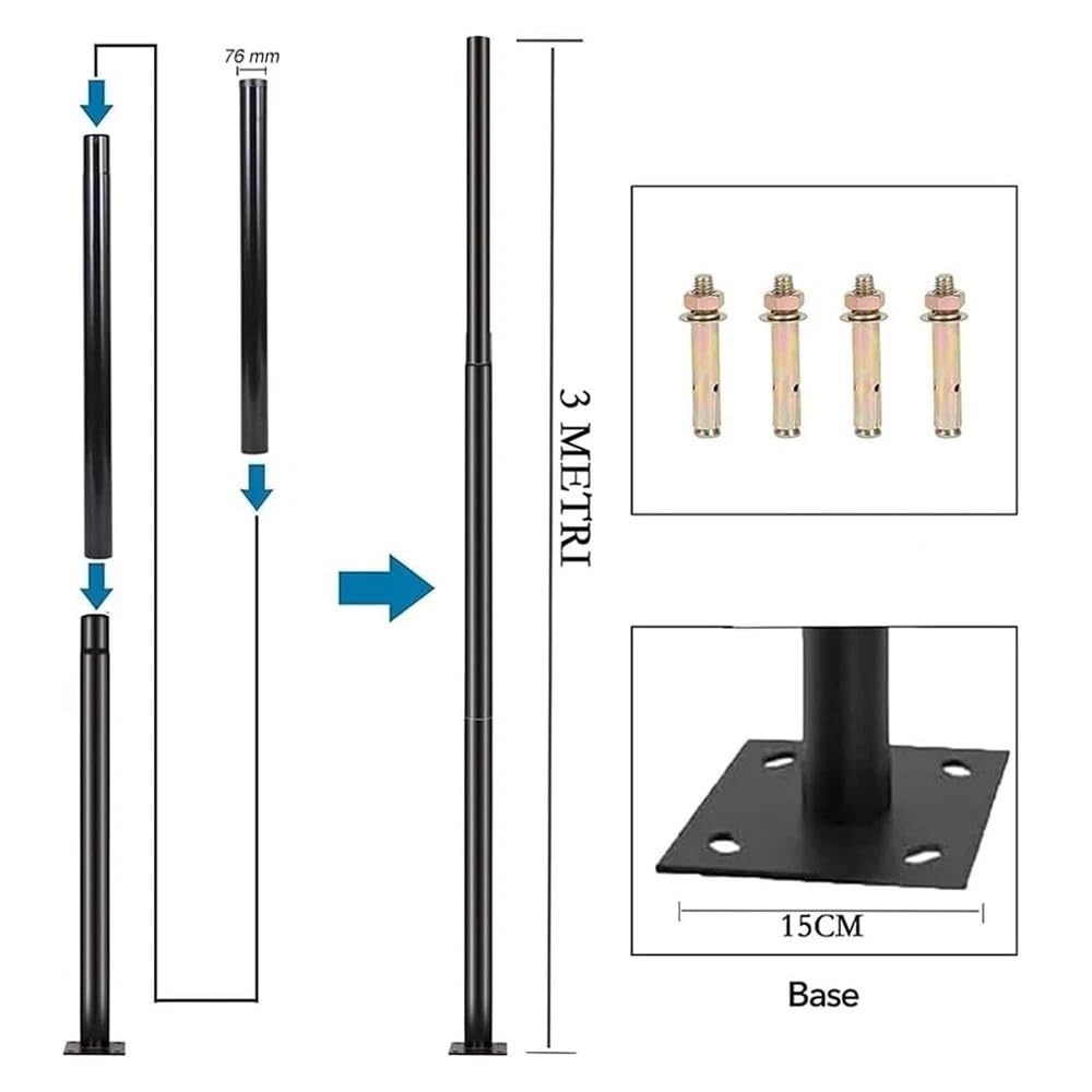 Palo per lampione stradale supporto da faro ufo staffa in metallo 3 mt nero