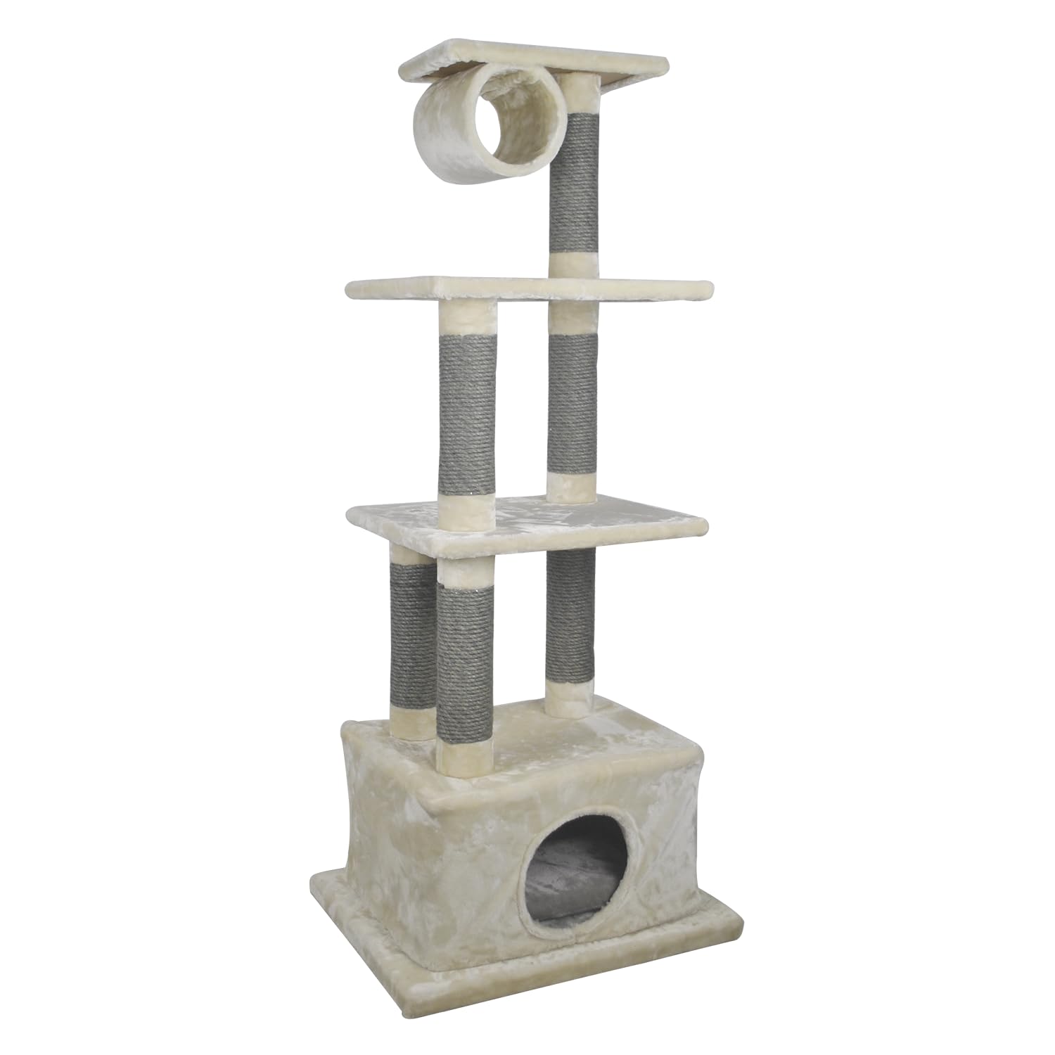 JACK AND VANILLA, Stylish scratching post for cats, modern design, cream-grey, multifunction with rest and play areas, dimensions 60 x 50 x 151 cm, scratching post