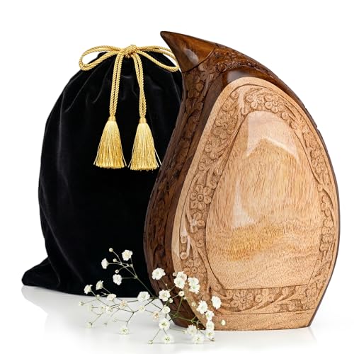 Image of Wooden Teardrop Urns for Human Ashes - 80 lb Black Thunderstorm Pattern Cremation Urn, Decorative Burial Container for Ashes Adult Male or Female Memorial Display