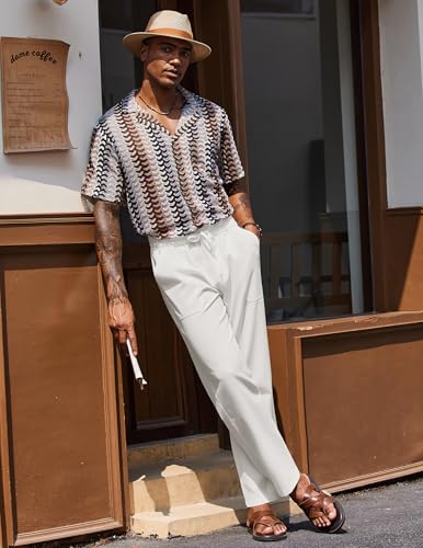 COOFANDY Linen Pants Mens Lightweight Linen Pants Elastic Waist Beach Yoga Summer Trousers4